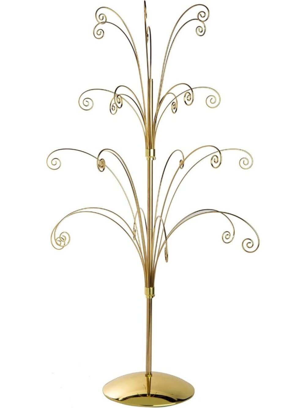 36" Tall Ornament Display Tree - Bright Brass, Holds 24 Ornaments, Holiday Decor